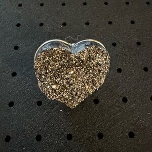 Glitter Heart Statement Ring in Metallic Silver